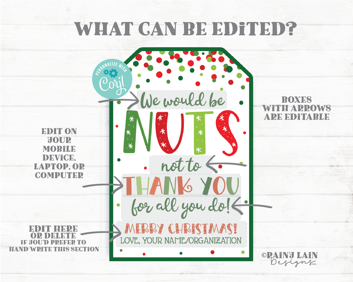 We would be Nuts Not to Thank You Christmas Tag Holiday Nutcracker Gif –  Rainy Lain Designs LLC