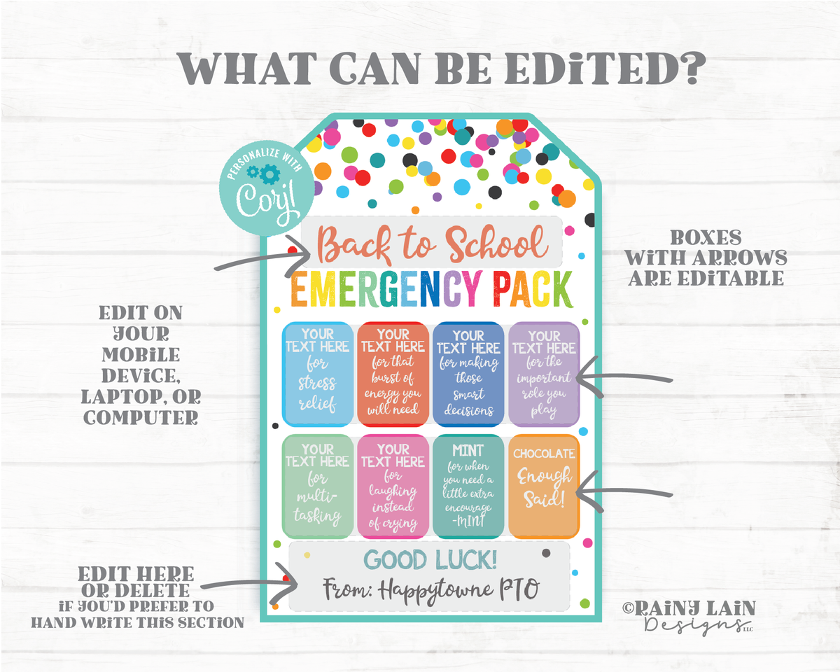 Back to School Editable Emergency Just in Case Clothes Labels