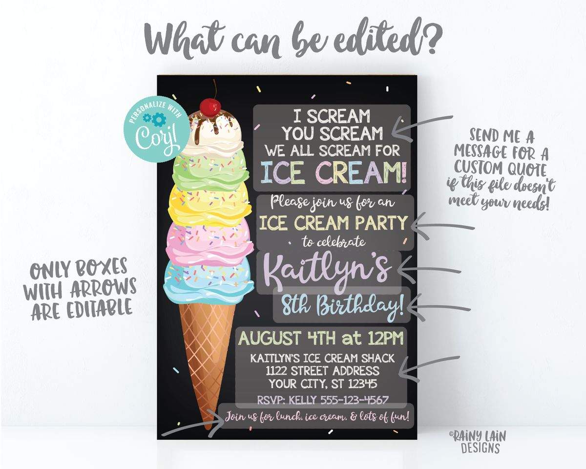 Editable Ice Cream Truck Birthday Invitation I scream You -  Portugal