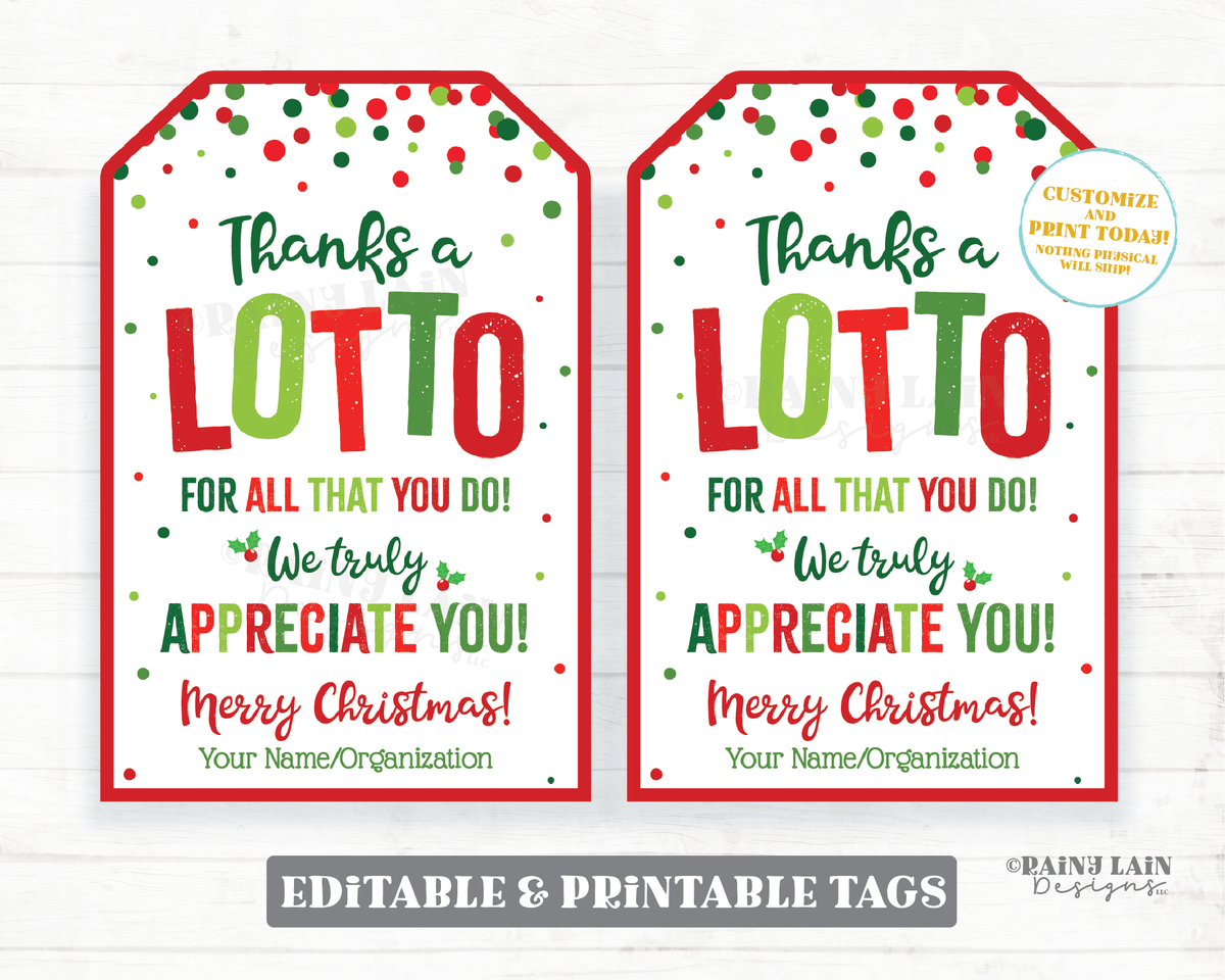 Thanks a Lotto Scratch off Lottery Game Gift Tag Printable 