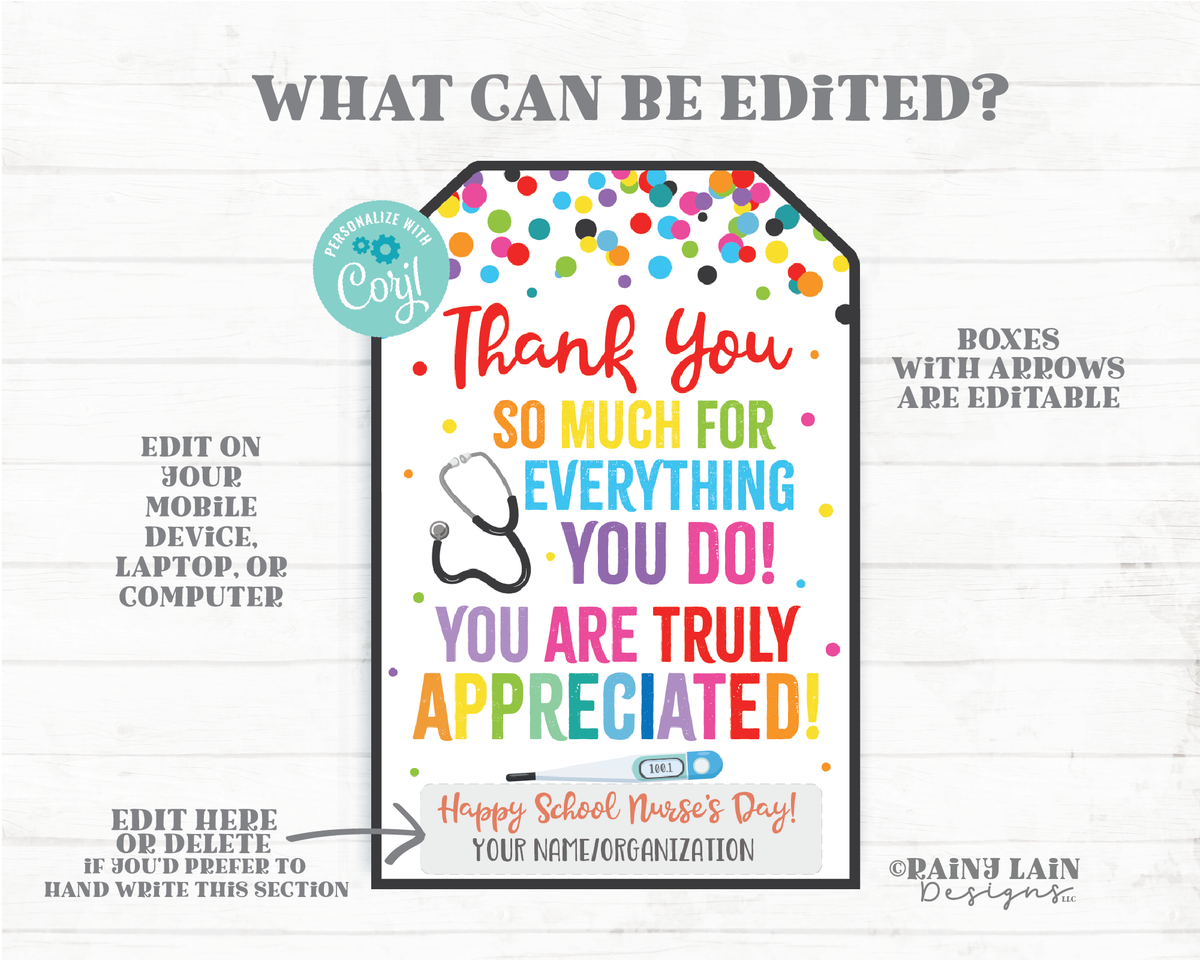 Thank You for all you do Truly Appreciated Nurse Appreciation Gift Tag  School Nurse Staff Co-Worker Vaccination Technician Healthcare Worker