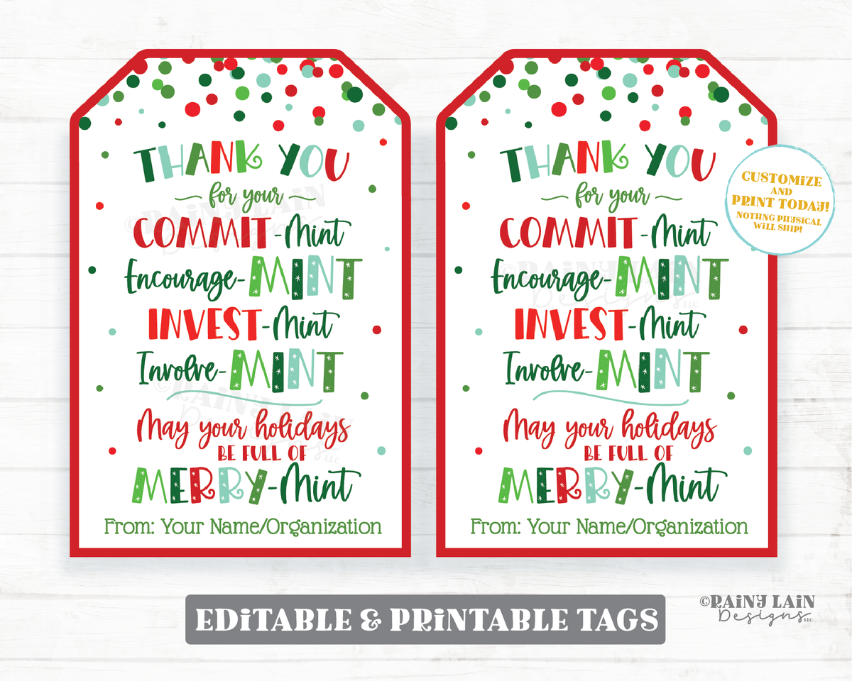 Christmas Thank You Mint Gift Tag, Enjoy-mint tag - Instant