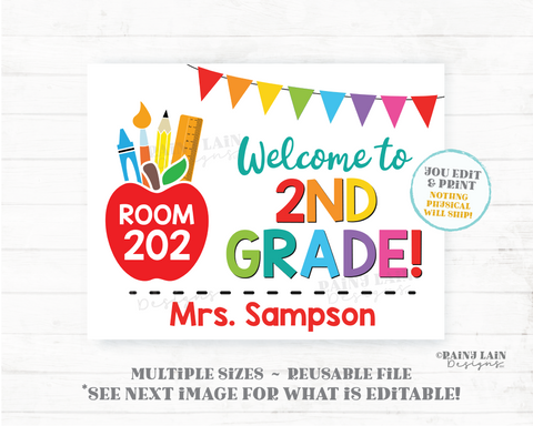 Classroom Welcome Sign, Printable Classroom Door Sign, Decoration, Editable Teacher Name Sign, Any Grade, Personalized Poster Back to School