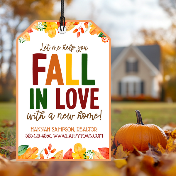 Let me help you fall in love with a new home Tag Realtor Fall Leaves Gift Autumn Thanksgiving Pie Client Thank You