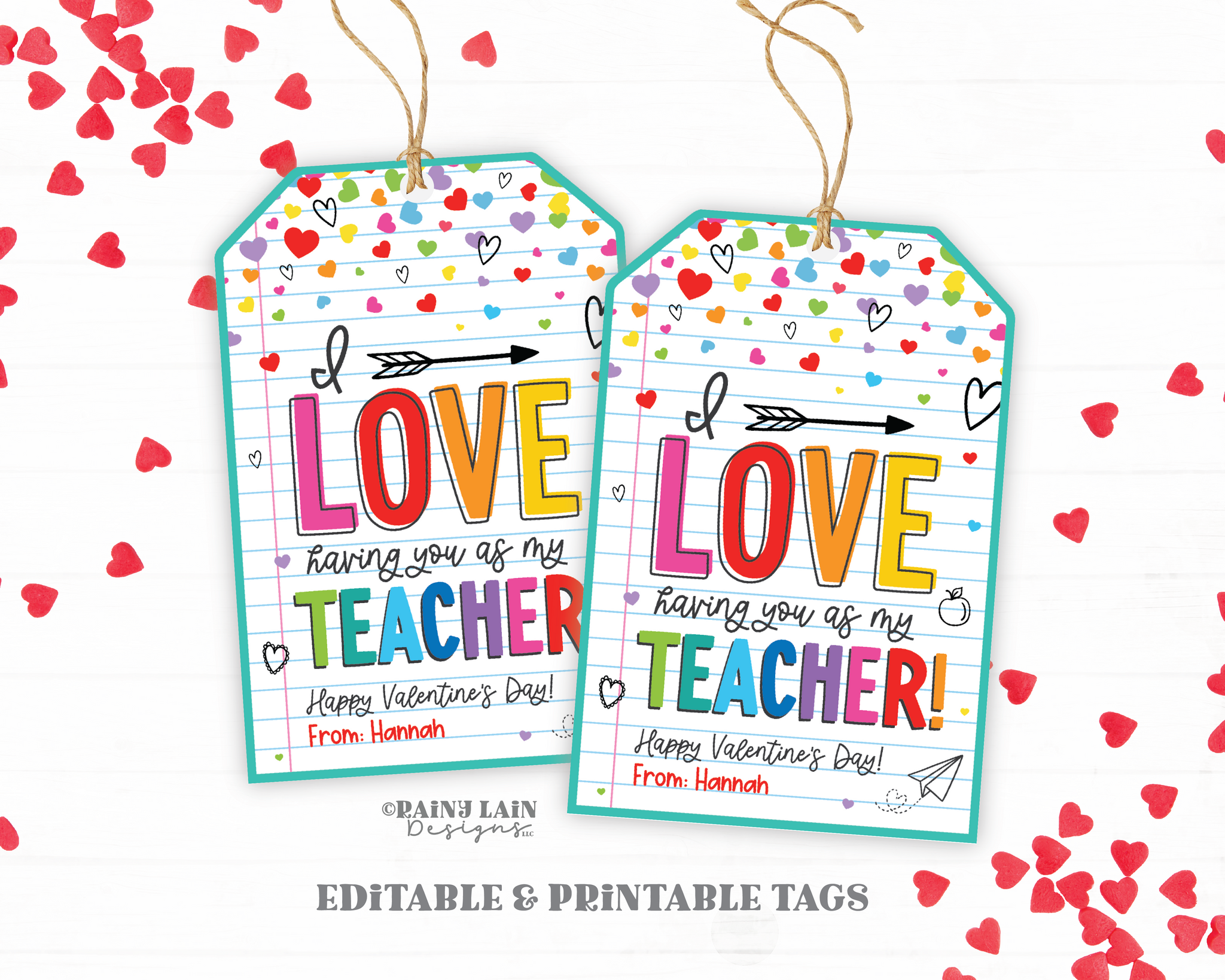 Teacher Valentine Gift Tag, Valentine's Day Gift From Student, Love Having You As My Teacher, Kids Valentine Cards for Teachers, Printable