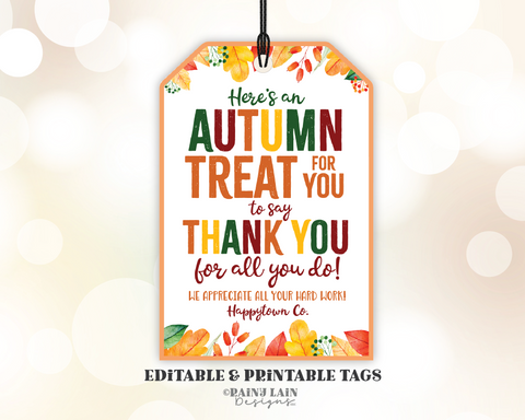 Autumn Treat Thank you Tag Fall Appreciation Gift Tags Thanksgiving Favor Tags Employee Company Essential Staff Teacher Thank you Tag Sweet