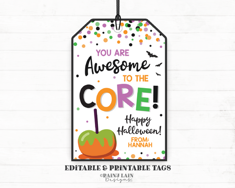 Awesome to the Core Halloween Tag Candy Apple Caramel Thank you Gift Appreciation Teacher Staff Employee School Friend Teammate Classmate