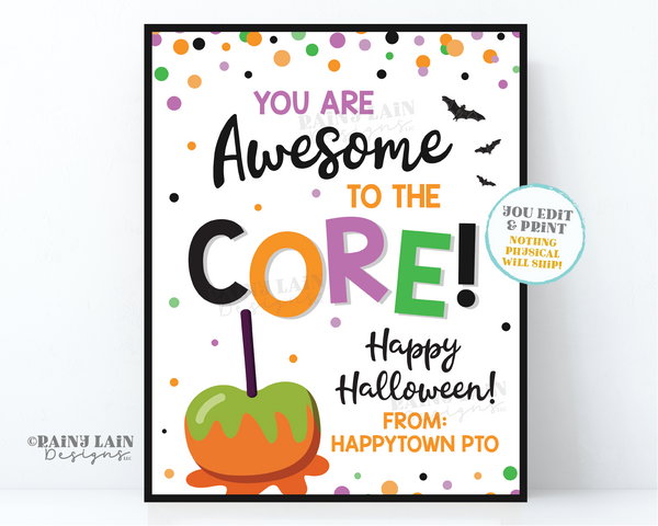 Awesome to the Core Halloween Sign Candy Apple Caramel Appreciation Teacher Lounge Staff Room Employee Thank you Gift School Team