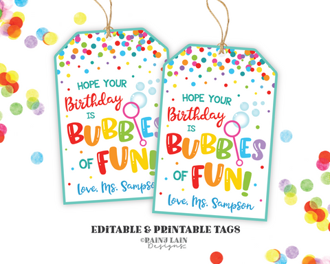 Hope your Birthday is Bubbles of Fun Tag bubbles birthday party favor Preschool Classroom Printable Kids Teacher to Student Bubbles Gift Tag