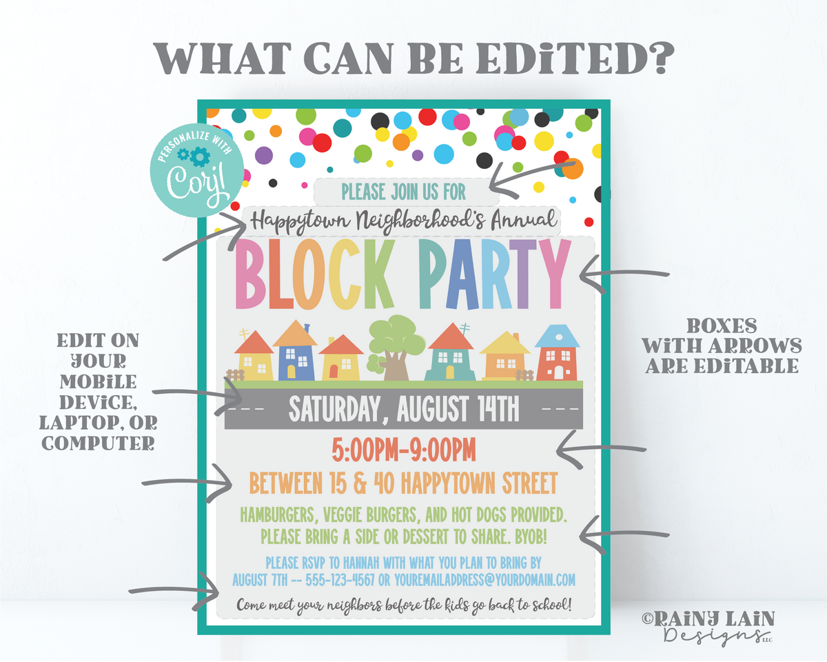 Editable Block Party Flyer Template, Neighborhood Street Summer Party ...