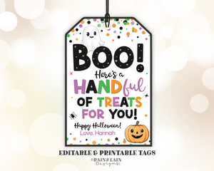 Halloween Hand Treat Tags, Boo Here's a HANDful of Treats for You, Gift, Classroom, School, Hand Shaped Favor Bags, PTO PTA, Teacher Student