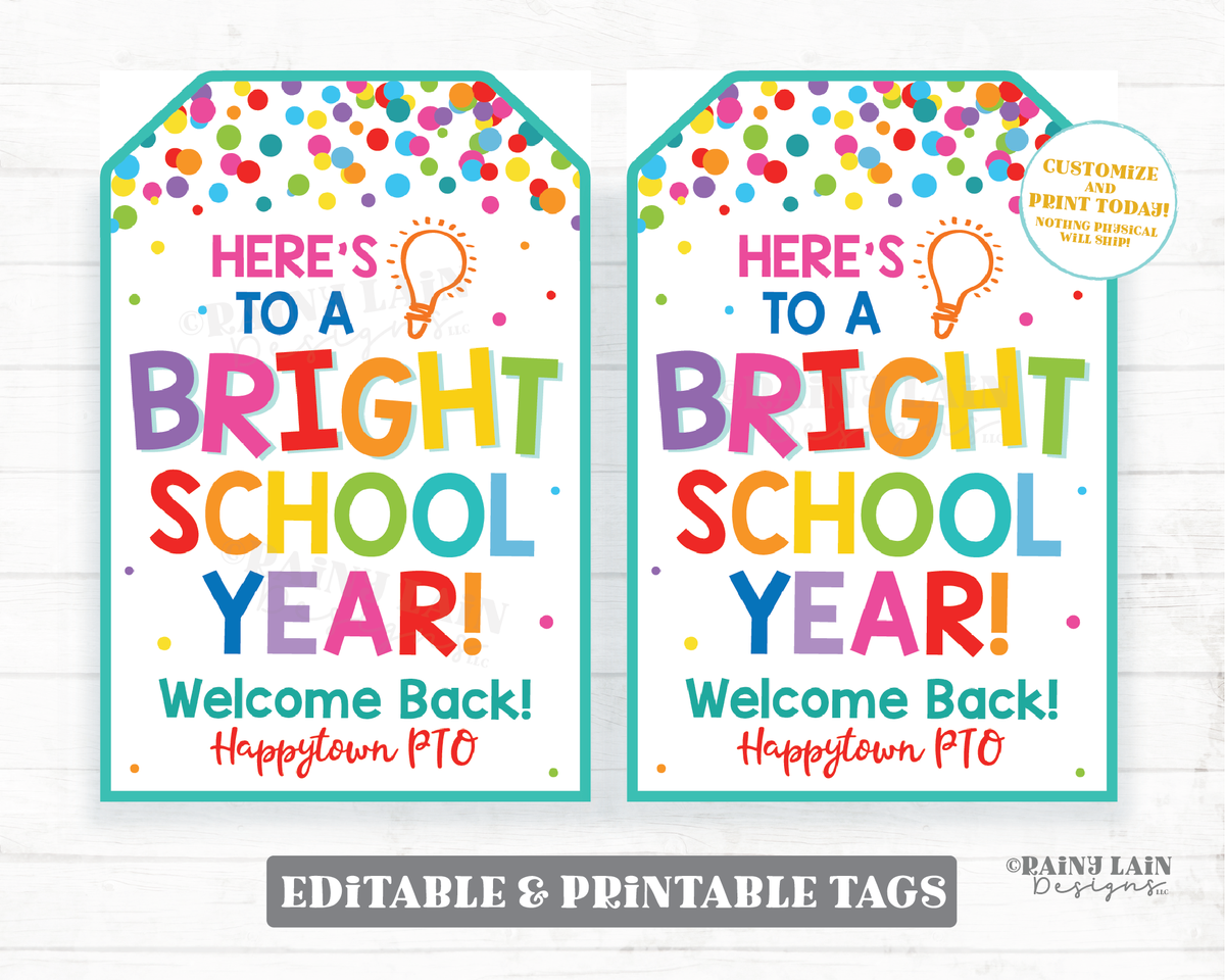 Bright School Year Printable Tag Lightbulb Welcome to 1st Grade First ...