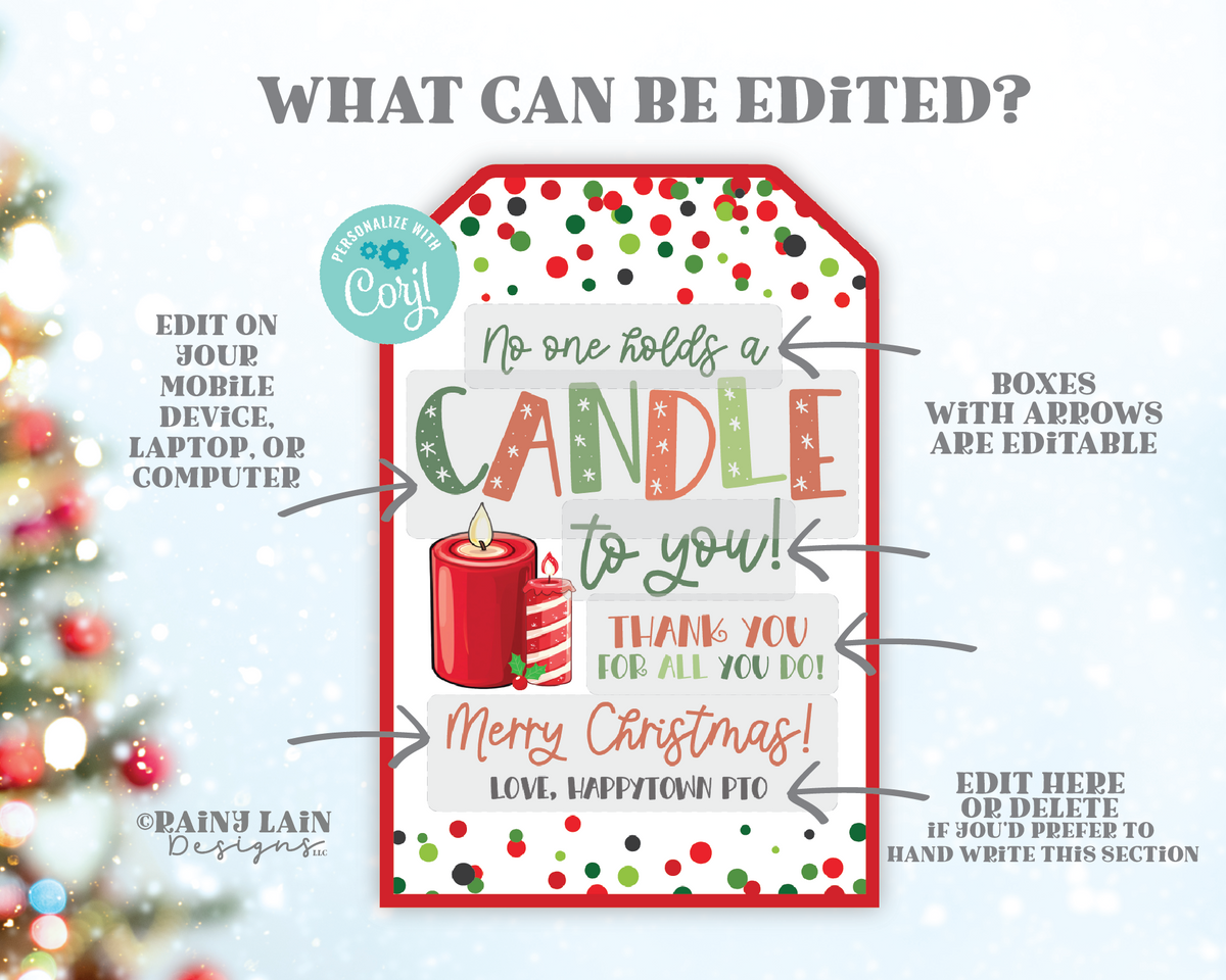 Christmas Candle Gift Tags, Editable No one Holds a Candle To You, Hol ...