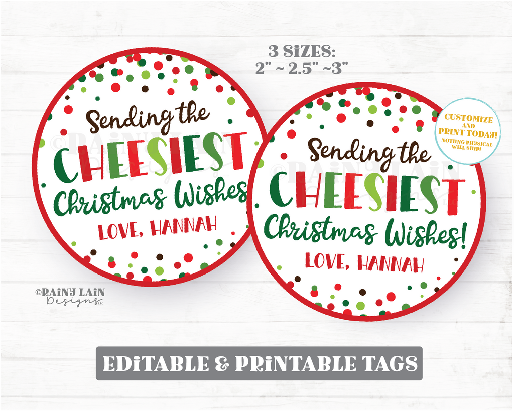 Cheesiest Christmas Wishes Tag Round Cheese Gift Appreciation Holiday ...