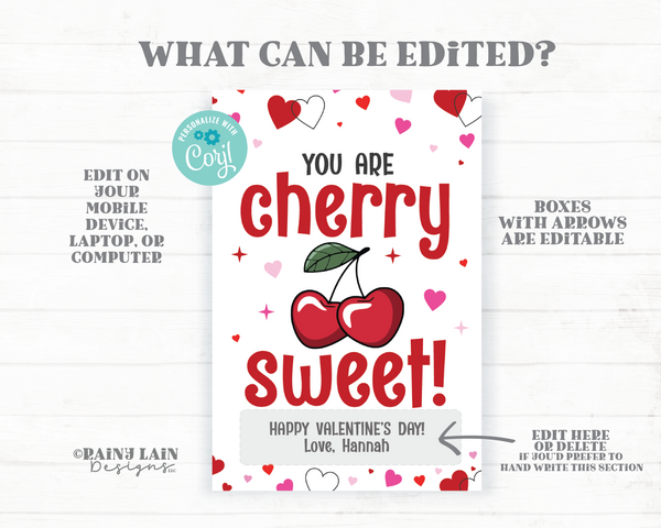 Printable Cherry Valentine, Cherry Sweet Friends Valentine, Classmate Valentine, Classroom, Preschool, Non-Candy, Retro Valentine