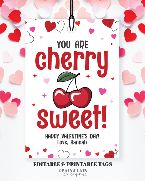 Printable Cherry Valentine, Cherry Sweet Friends Valentine, Classmate Valentine, Classroom, Preschool, Non-Candy, Retro Valentine