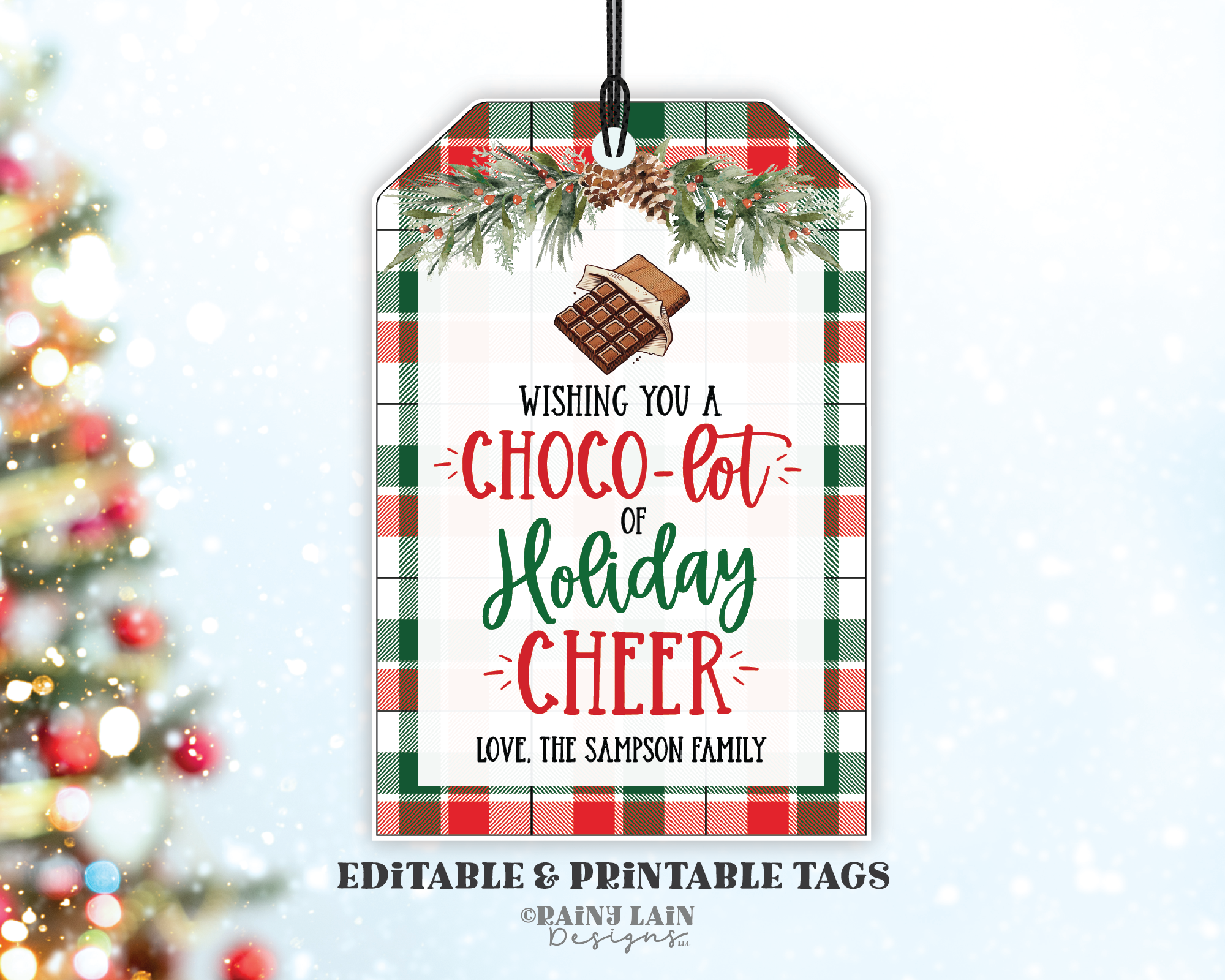 Christmas Chocolate Gift Tag, Editable Thanks a Choco-lot, Holiday Cheer, Printable Staff Teacher Student Preschool Classroom, Plaid