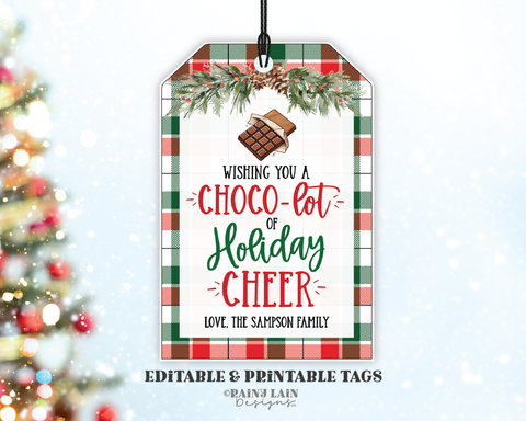 Christmas Chocolate Gift Tag, Editable Thanks a Choco-lot, Holiday Cheer, Printable Staff Teacher Student Preschool Classroom, Plaid