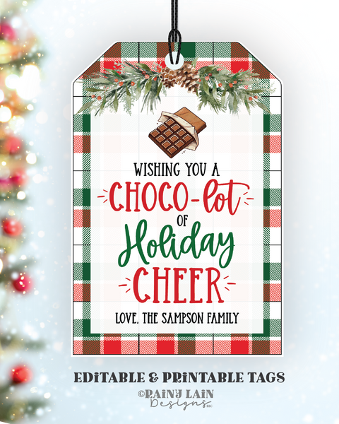 Christmas Chocolate Gift Tag, Editable Thanks a Choco-lot, Holiday Cheer, Printable Staff Teacher Student Preschool Classroom, Plaid