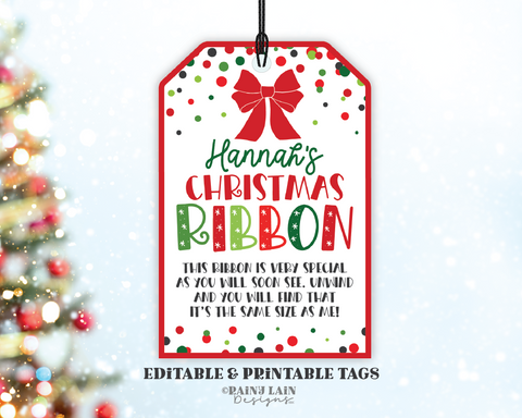 Editable Christmas Ribbon Ornament Tag Template, Height Ribbon Keepsake, Measurement Parent Gift Printable, Corjl, Instant Download