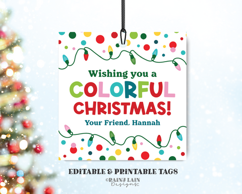 Colorful Christmas Gift Tag, Markers, Crayon, Coloring Book, Printable, Editable From Teacher, Classroom, Preschool, Digital Download