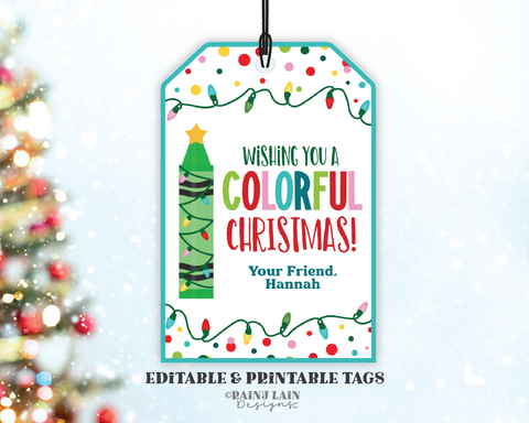 Christmas Crayons Gift Tag, Colorful Christmas, Markers, Crayon, Coloring Book, Printable Editable From Teacher Classroom Preschool Download