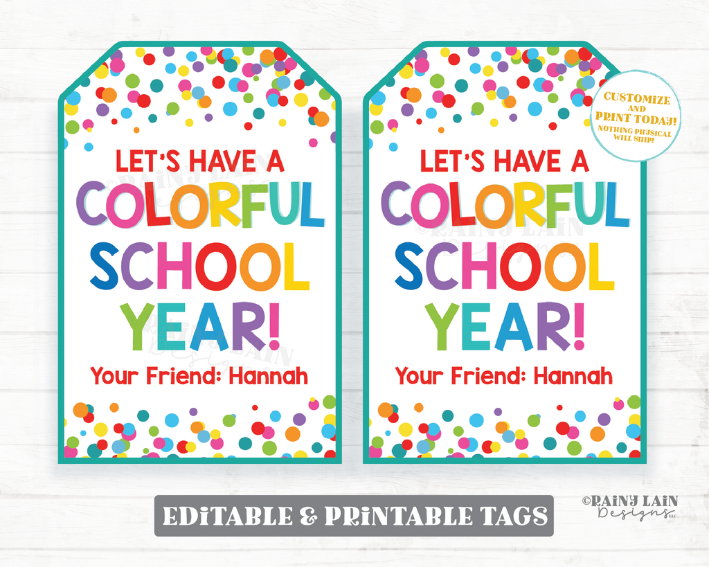 Colorful School Year Gift Tag, Back to School, Crayons, Markers, Paint ...