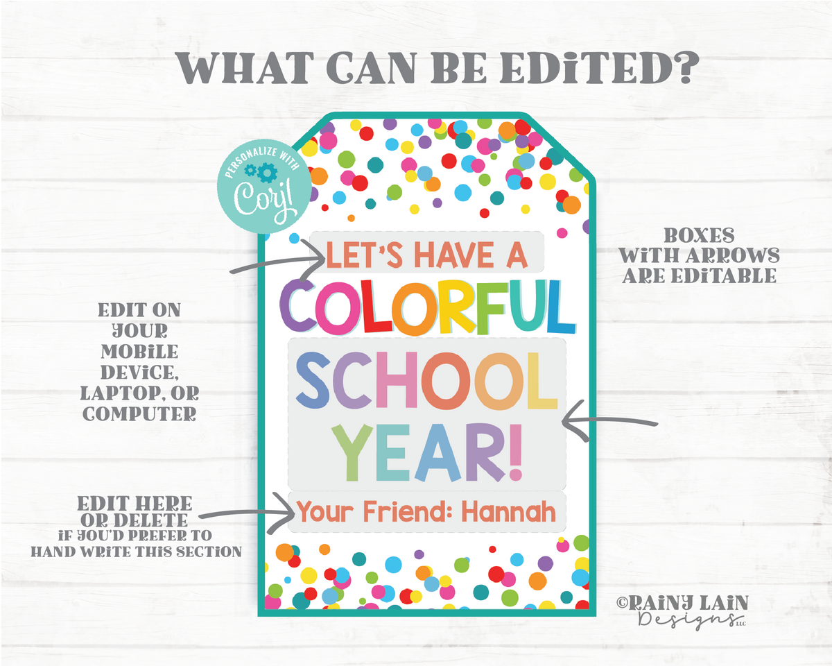 Colorful School Year Gift Tag, Back to School, Crayons, Markers, Paint ...