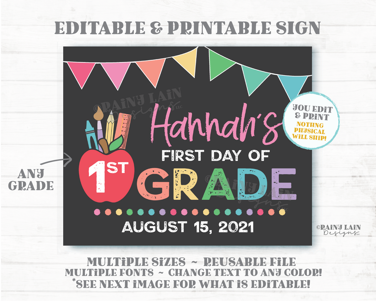 Editable Classroom Sign Template First and Last Day of School 1st Back ...