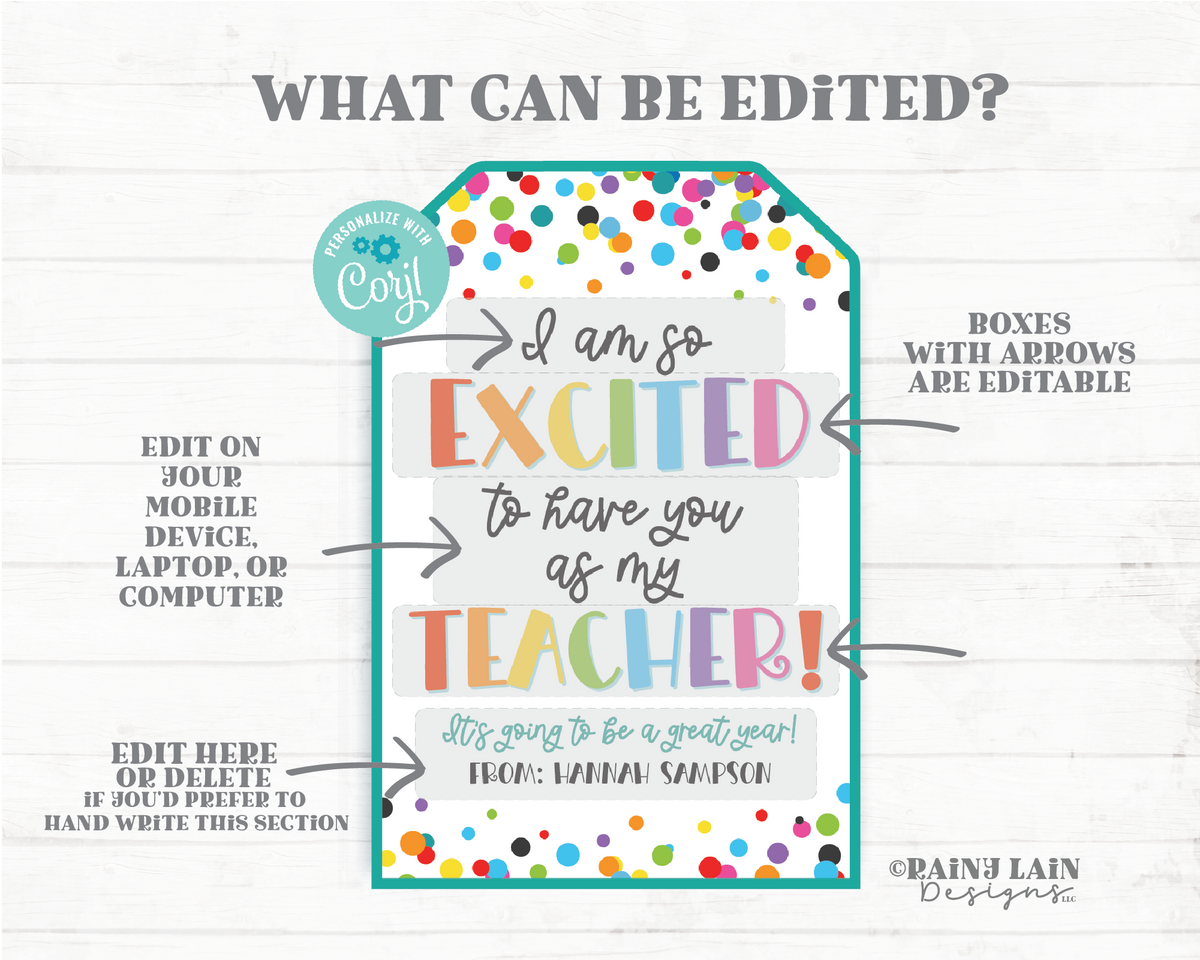 Excited to have you as my Teacher Tag, Editable First Day, 1st, Back t ...