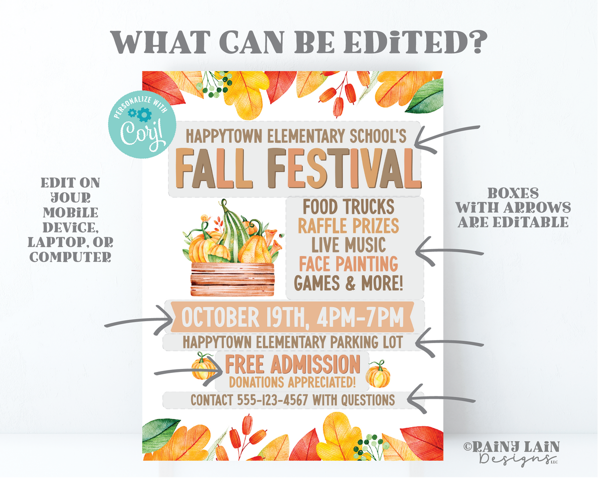 Editable Fall Festival Flyer Template, Harvest Invitation, Fundraiser ...