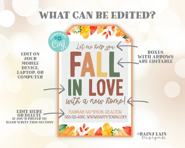 Let me help you fall in love with a new home Tag Realtor Fall Leaves Gift Autumn Thanksgiving Pie Client Thank You