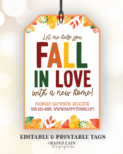 Let me help you fall in love with a new home Tag Realtor Fall Leaves Gift Autumn Thanksgiving Pie Client Thank You