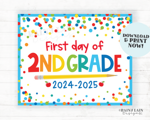 First day of 2nd Grade Sign Back to School Printable 1st day of Second School Picture Photo Prop Instant Download Blue Confetti