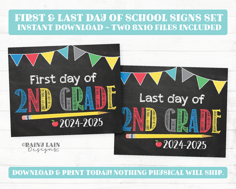 First and Last Day of 2nd Grade Sign Set 1st Day and Last Day of Second Grade Back to School Chalkboard Printable First Day of School