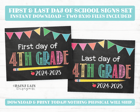 First and Last Day of 4th Grade Sign Set 1st Day and Last Day of Fourth Grade Printable First Day of School Back to School Chalkboard Girl