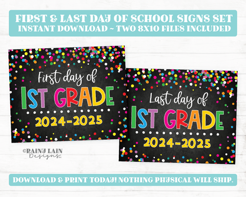 First Day of 1st grade Sign Last Day of School Sign Set 1st Day of First Grade Printable School Picture Board Back to School Chalkboard