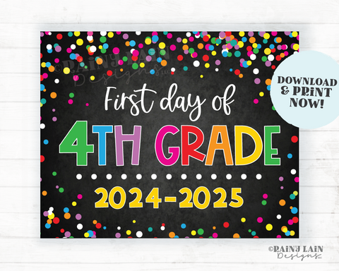 1st day of 4th grade sign First day of fourth grade First day of School Back to School Chalkboard Printable 1st Day of School Confetti