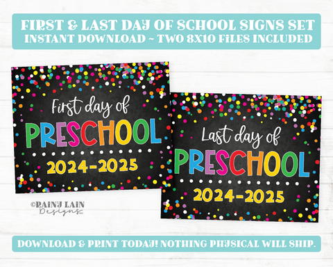 First Day of Preschool Sign Last Day of School Sign Set 1st Day of Preschool Printable School Picture Board Back to School Chalkboard