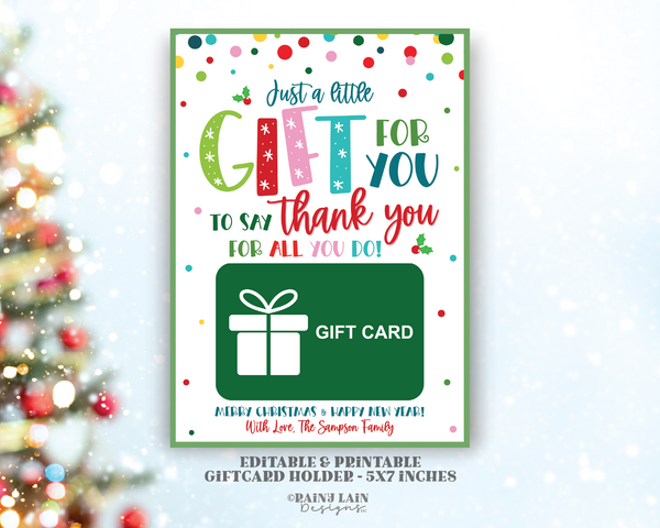 Christmas Gift Card Holder Printable, Giftcard Holder, Gift for you to say thank you for all you do, Teacher, Staff, Employee, Secret Santa