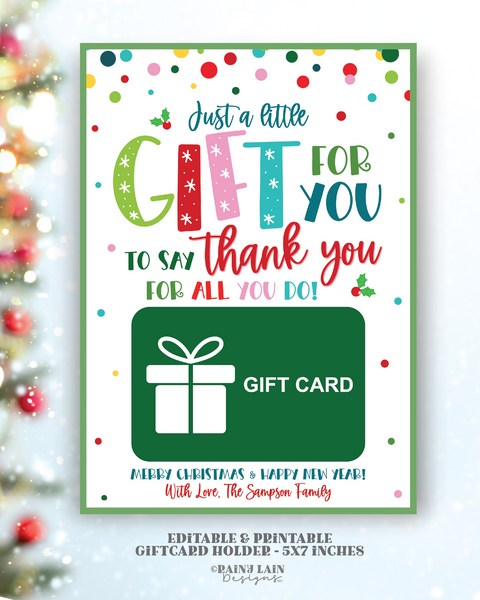 Christmas Gift Card Holder Printable, Giftcard Holder, Gift for you to say thank you for all you do, Teacher, Staff, Employee, Secret Santa