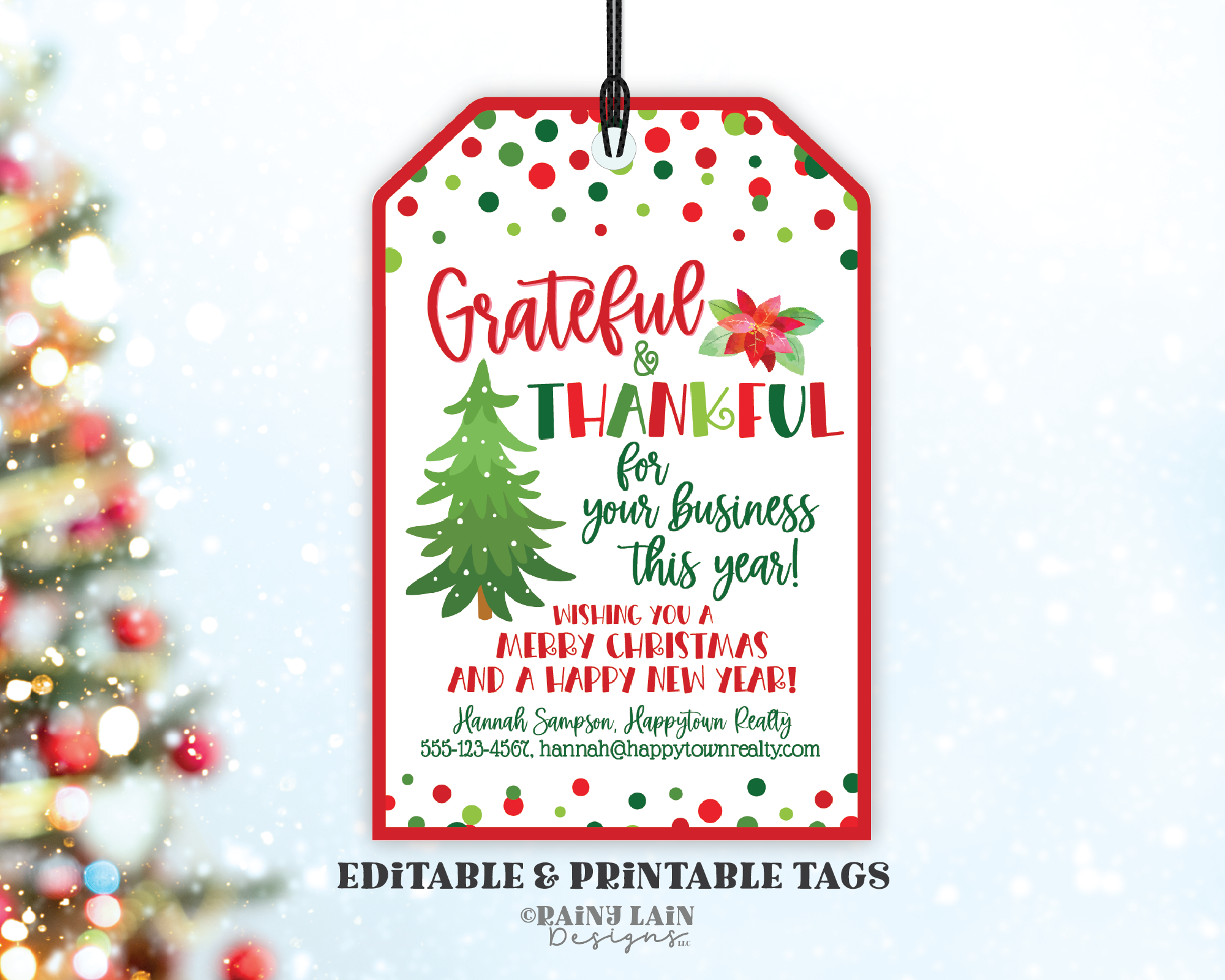 Small Business Appreciation Gift Tag, Christmas, Holiday, Client Customer, Grateful Thankful, Pop By, Editable Download