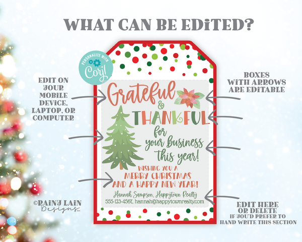 Small Business Appreciation Gift Tag, Christmas, Holiday, Client Customer, Grateful Thankful, Pop By, Editable Download