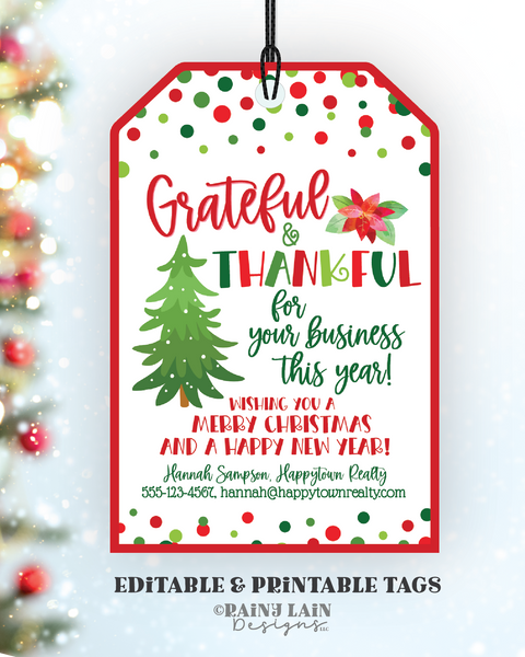 Small Business Appreciation Gift Tag, Christmas, Holiday, Client Customer, Grateful Thankful, Pop By, Editable Download