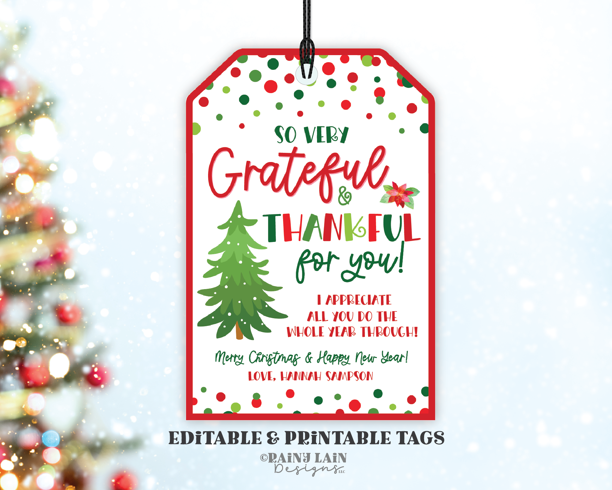 Christmas Thank You Gift Tag, Editable Printable Template, Holiday Appreciation, Staff Employee Teacher Nurse Volunteer School PTO, Confetti