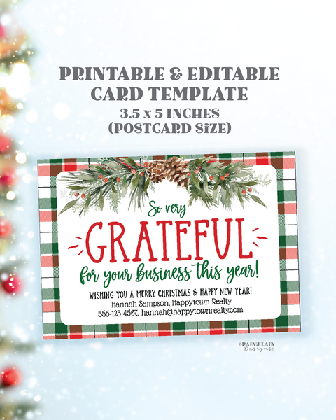 Christmas Small Business Postcard Template Editable Holiday Mailer, Client Customer Appreciation, Thank you for your business Card Plaid