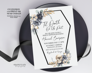 Halloween Bridal Shower Invitation, Printable Til Death Do Us Part Invite Template, October, Instant Download, Digital, Goth, Black Floral