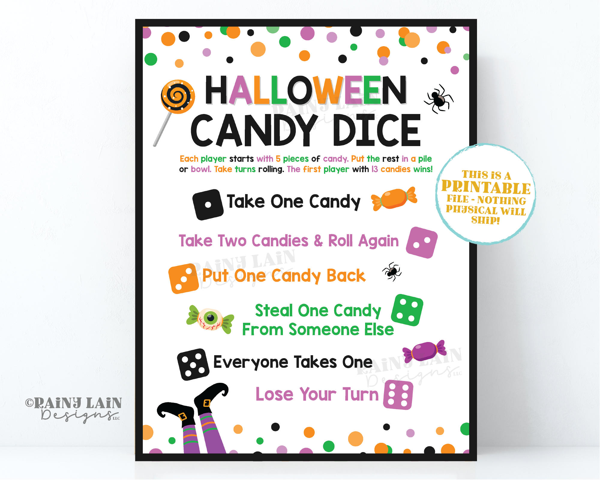 Halloween Candy Dice Game, Printable Party Games, Instant Download, Digital