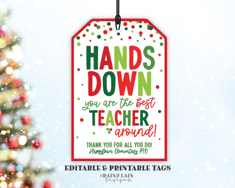 Hands Down Gift Tag, Christmas Soap Gift Tag, Holiday Lotion, Mittens, Gloves, Hand Warmers, Teacher, Staff, Co-worker, Employee, School PTO