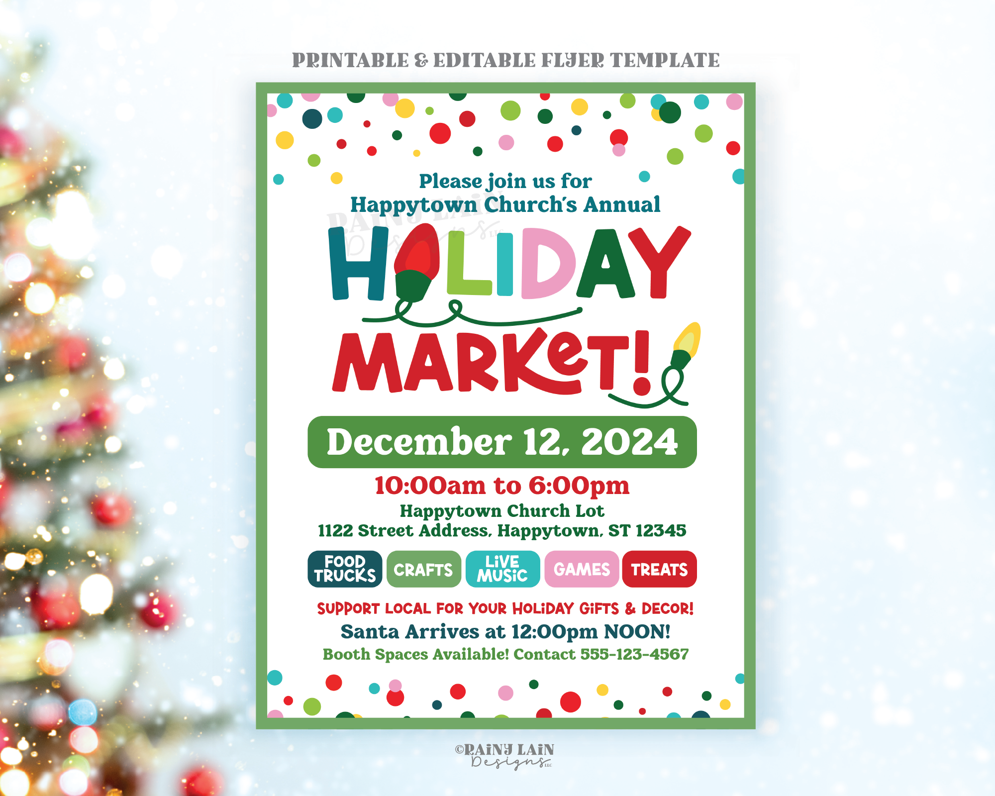 Holiday Market Flyer Template, Editable Christmas Sale Event Craft Fair Show Church School PTO Fundraiser Winter Festival Sign, Invitation